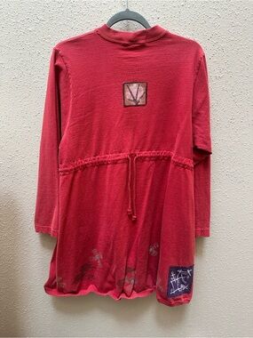 Vintage Blue Fish Organic Cotton Red Painted Sweatshirt Tunic Dress Large Baggy